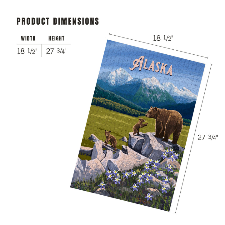 Alaska, Painterly, Bear and Cubs, 1000 Piece Jigsaw Puzzle
