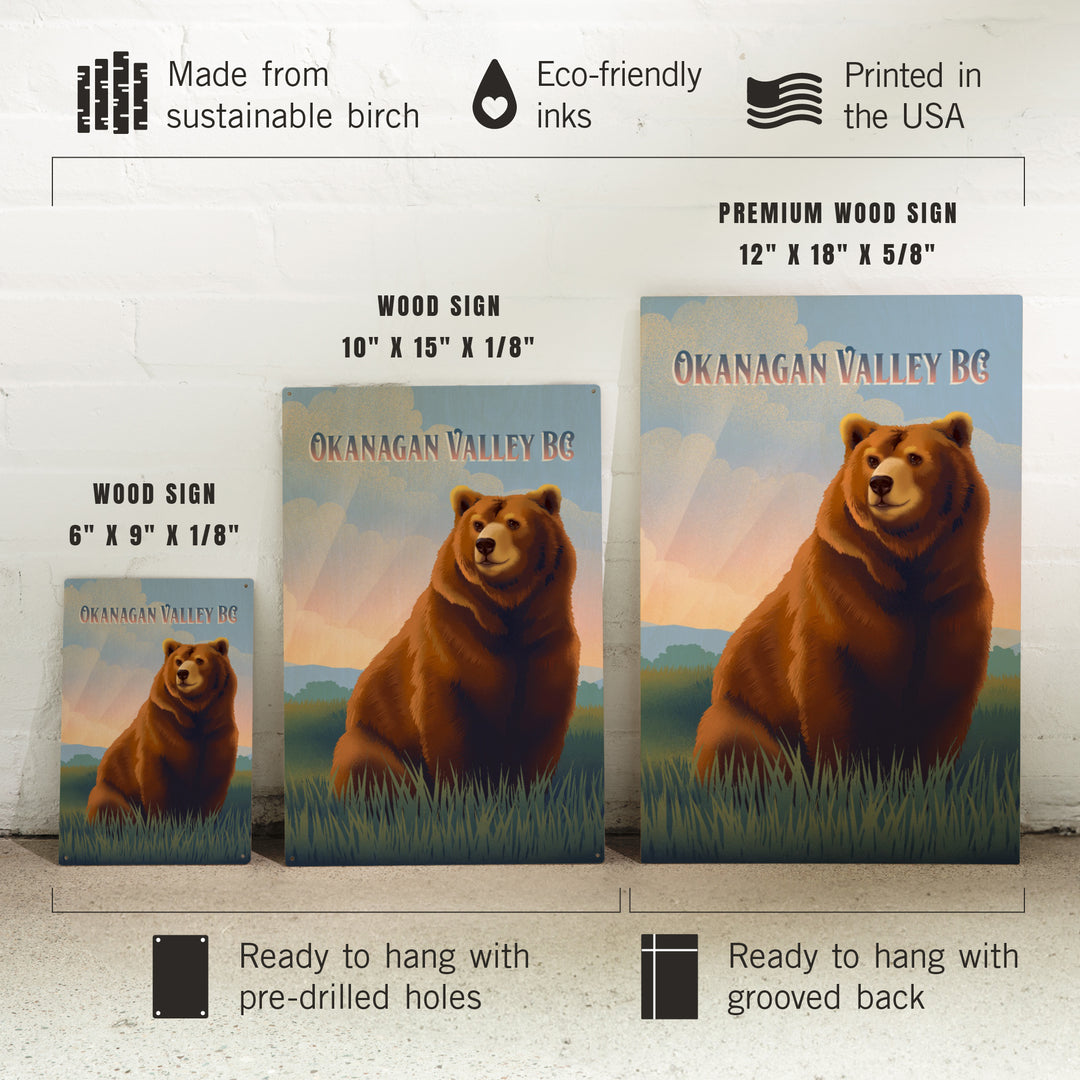 Okanagan Valley, British Columbia, Lithograph Wildlife Series, Grizzly Bear, Wood Signs and Postcards