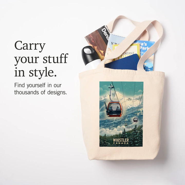 Whistler, British Columbia, Lithograph, Gondola, Tote Bag