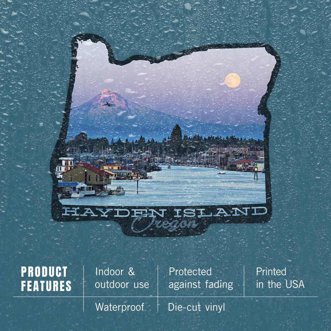 Hayden Island, Oregon, Mt. Hood and River Scene, Contour, Vinyl Sticker