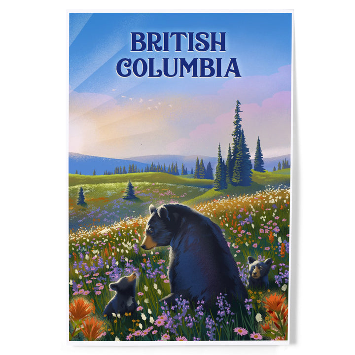 British Columbia, Lithograph, Bear Family in Field, Art & Giclee Prints