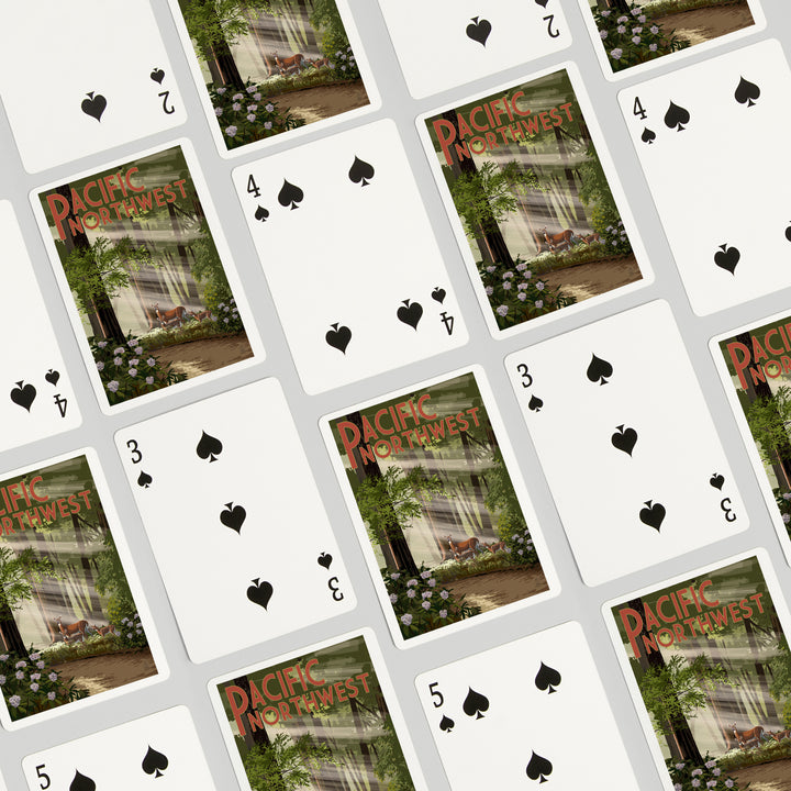 Playing Cards, Pacific Northwest, Deer in Forest, 52 Card Deck with Jokers in Box, Unique Art