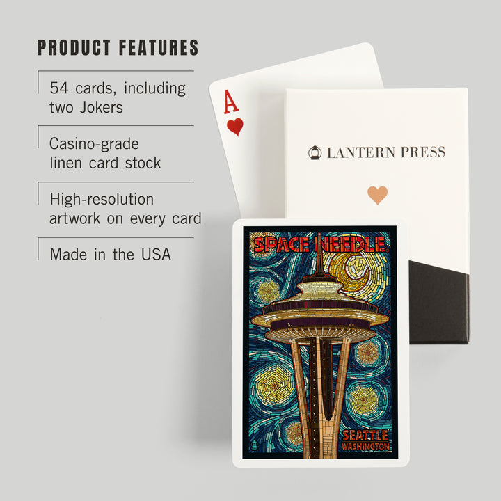 Playing Cards, Seattle, Washington, Space Needle Mosaic, 52 Card Deck with Jokers in Box, Unique Art