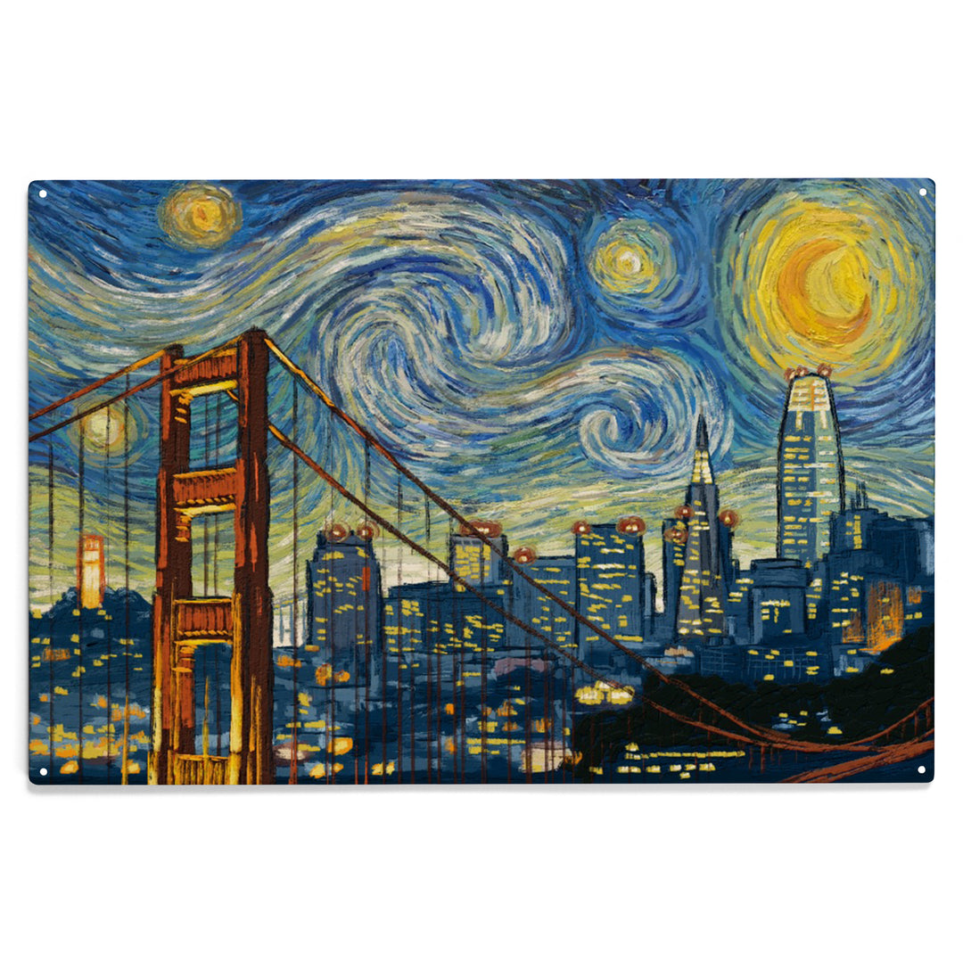 San Francisco, California, Starry Night City, Wood Sign and Postcards