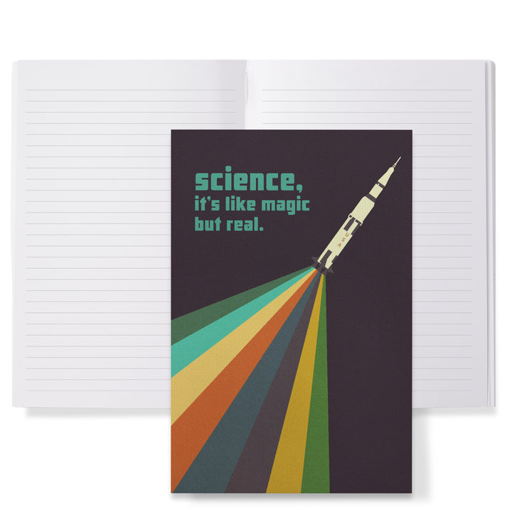 Lined 6x9 Journal, Space Is The Place Collection, Rainbow Rocket, Science It's Like Magic But Real, Lay Flat, 193 Pages, FSC paper