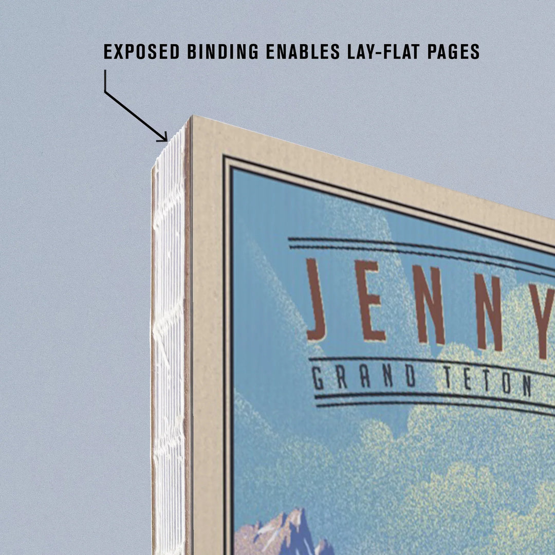 Lined 6x9 Journal, Grand Teton National Park, Wyoming, Jenny Lake, Lithograph National Park Series, Lay Flat, 193 Pages, FSC paper