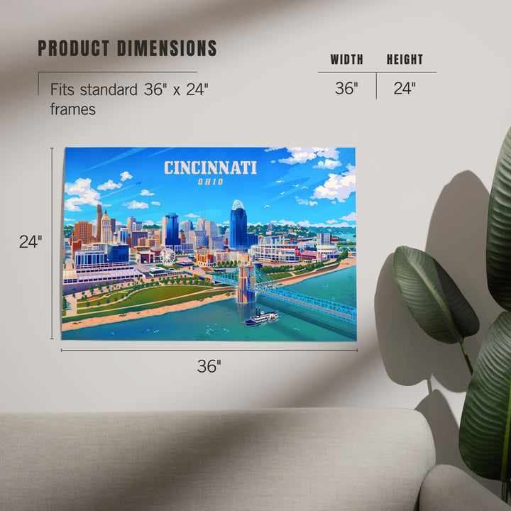 Cincinnati, Ohio, Lithograph City Series, Art & Giclee Prints