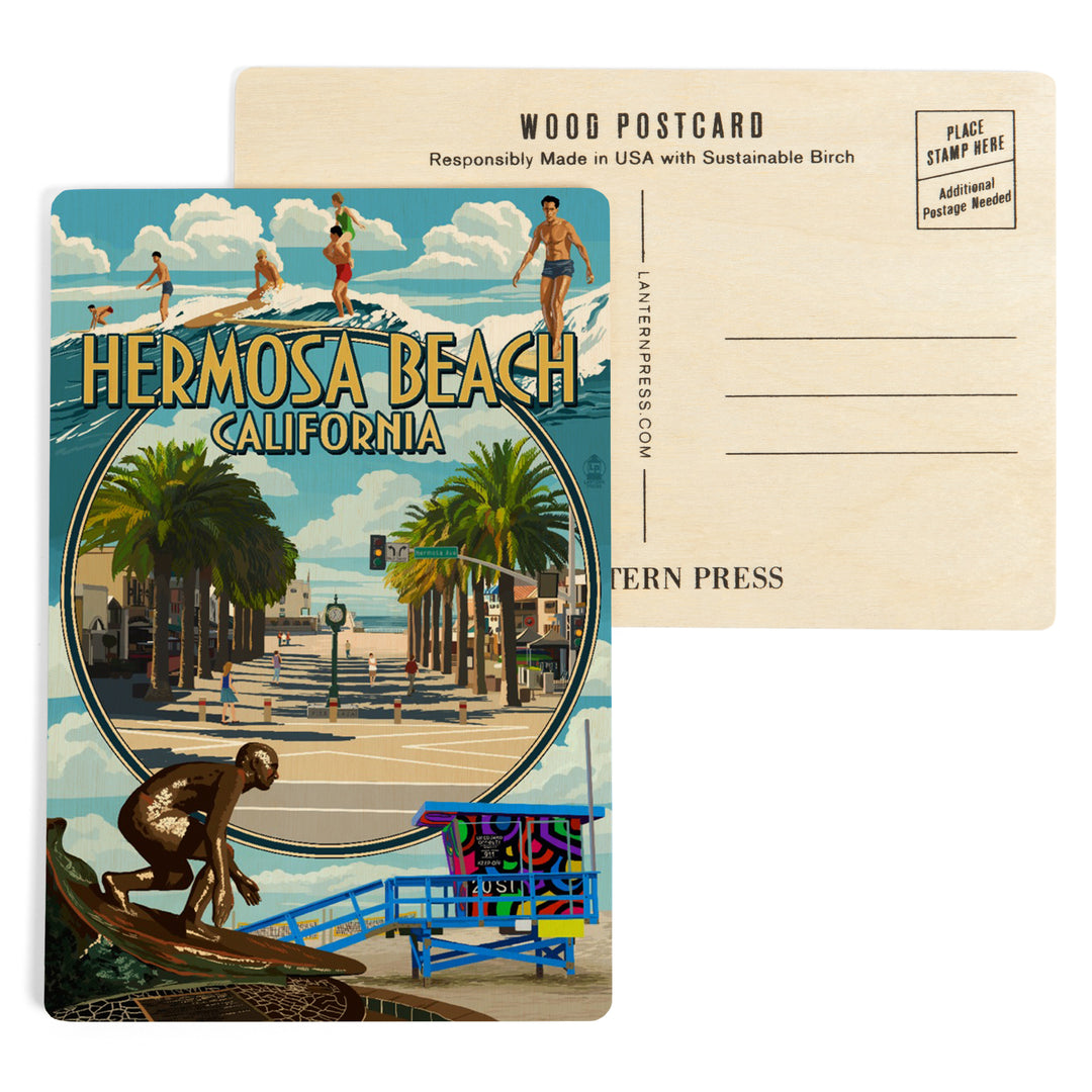 Hermosa Beach, California, Montage Scenes, Wood Sign and Postcards