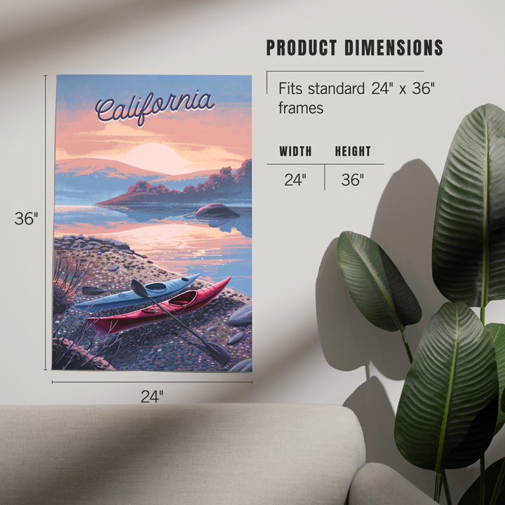 California, Glassy Sunrise, Kayak, Art & Giclee Prints