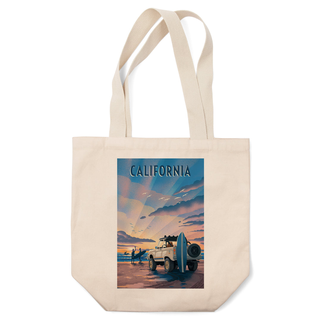 California, Beach Lithograph, Tote Bag