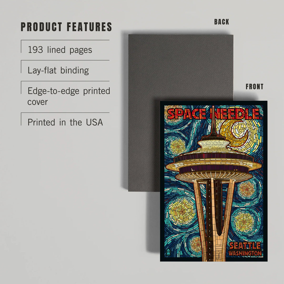 Lined 6x9 Journal, Seattle, Washington, Space Needle Mosaic, Lay Flat, 193 Pages, FSC paper