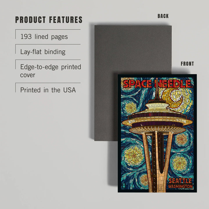 Lined 6x9 Journal, Seattle, Washington, Space Needle Mosaic, Lay Flat, 193 Pages, FSC paper