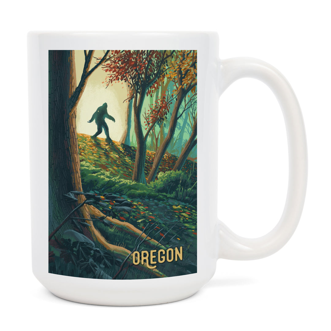 Oregon, Wanderer, Bigfoot in Forest, Ceramic Mug