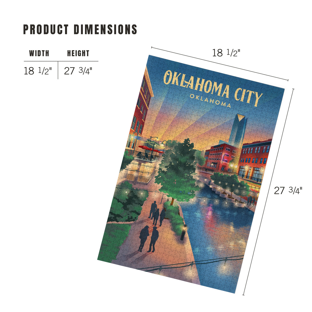Oklahoma City, Oklahoma, Lithograph, River Walk, 1000 Piece Jigsaw Puzzle