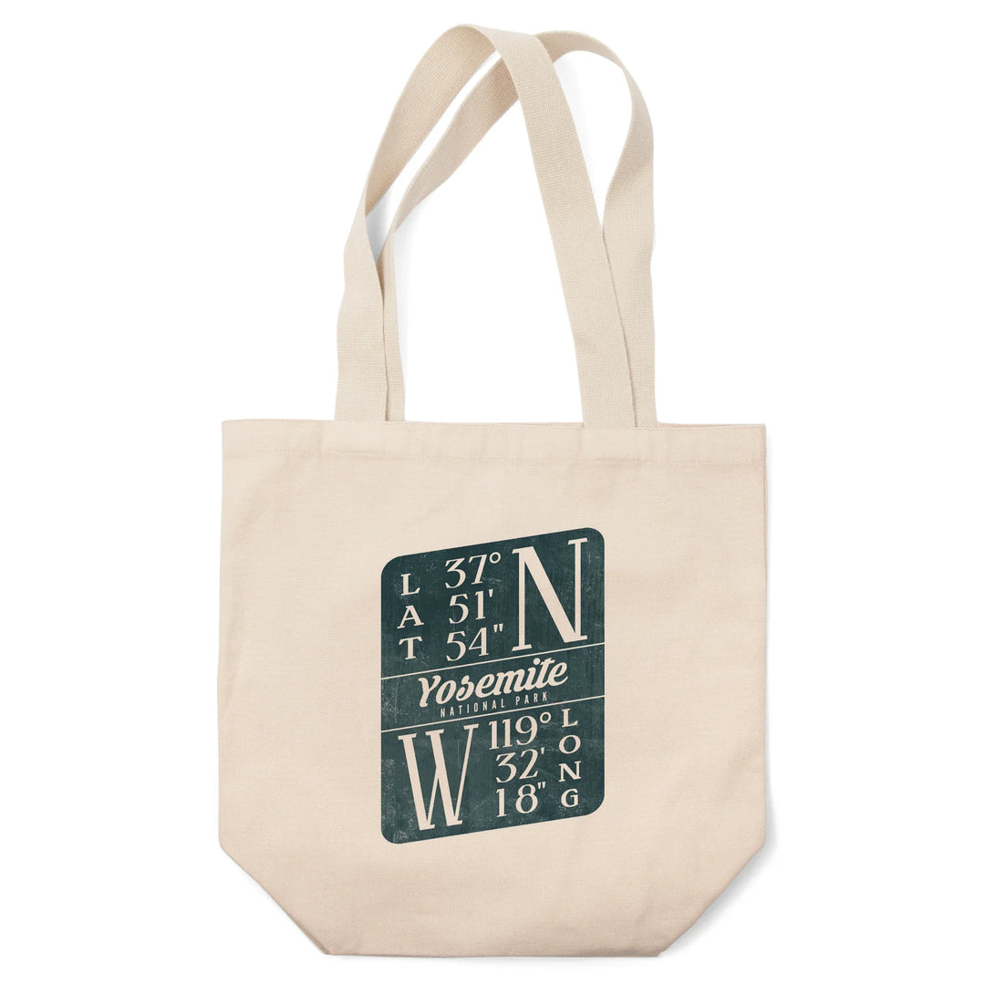 Yosemite National Park, California, Latitude and Longitude,, Tote Bag