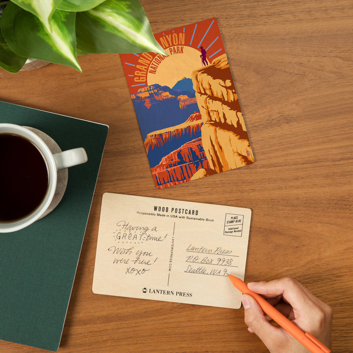 Hiker in Grand Canyon National Park, Psychedelic, Wood Sign and Postcards