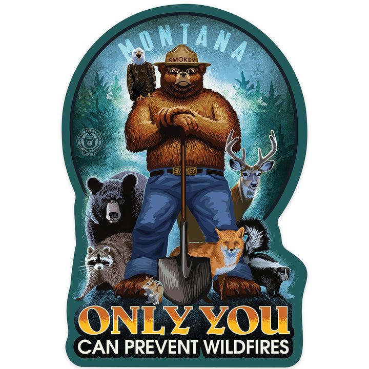 Montana, Smokey Bear, Only You Can Prevent Wildfires, Contour, Vinyl Sticker