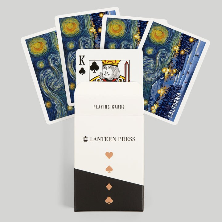 Playing Cards, California, Starry Night, Ski Resort, 52 Card Deck with Jokers in Box, Unique Art