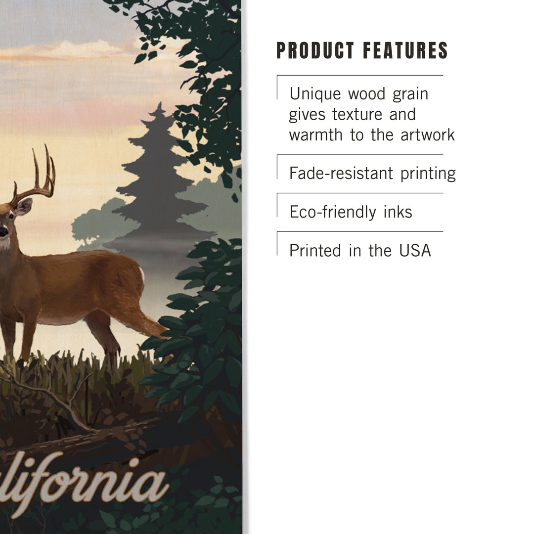California, Painterly, Deer and Sunrise, Wood Sign and Postcards
