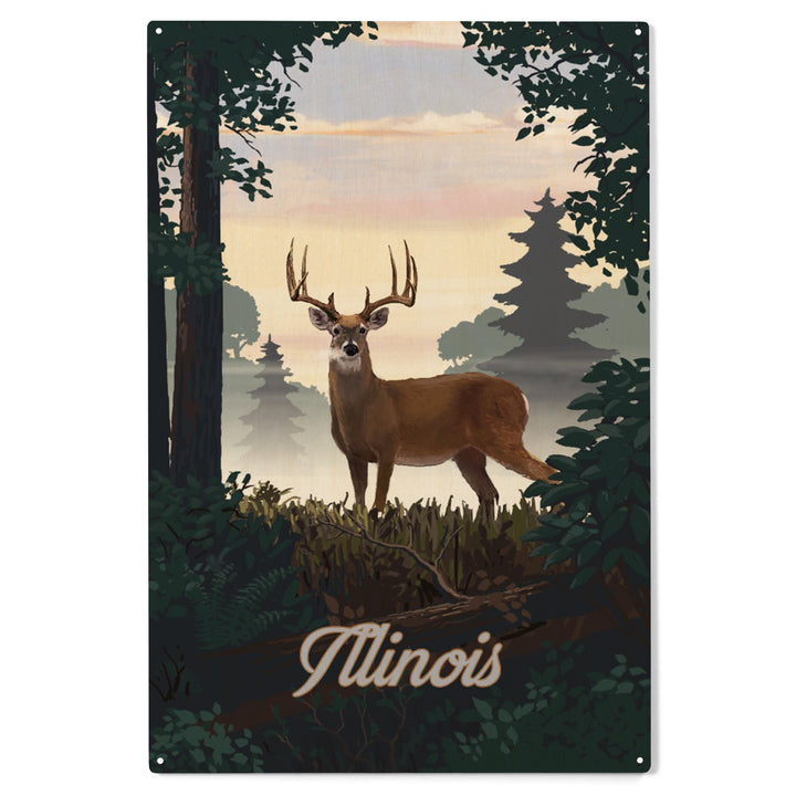 Illinois, Painterly, Deer and Sunrise, Wood Sign and Postcards