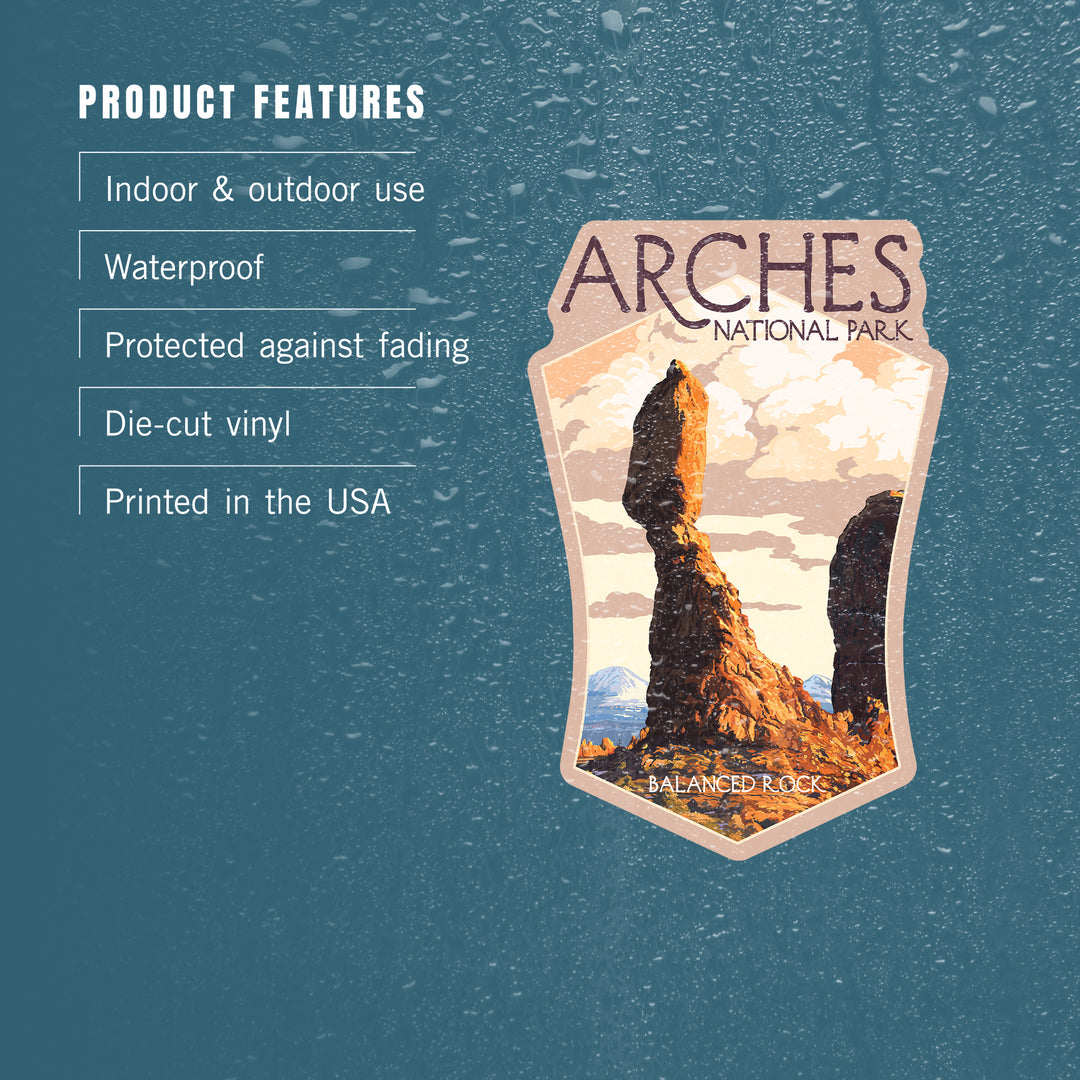 Arches National Park, Utah, Balanced Rock, Contour, Lantern Press Artwork, Vinyl Sticker