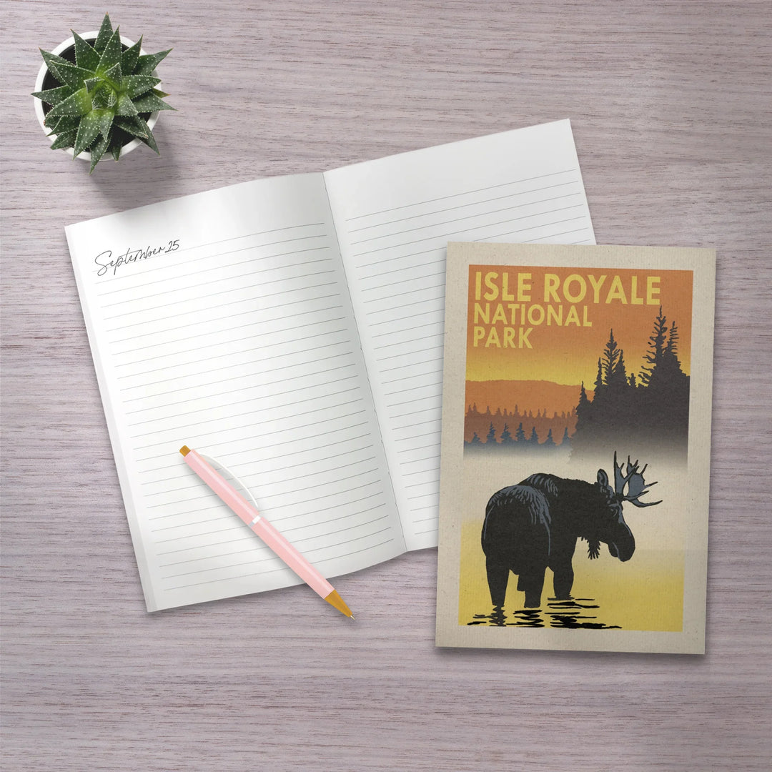Lined 6x9 Journal, Isle Royale National Park, Michigan, Moose at Dawn, Lay Flat, 193 Pages, FSC paper