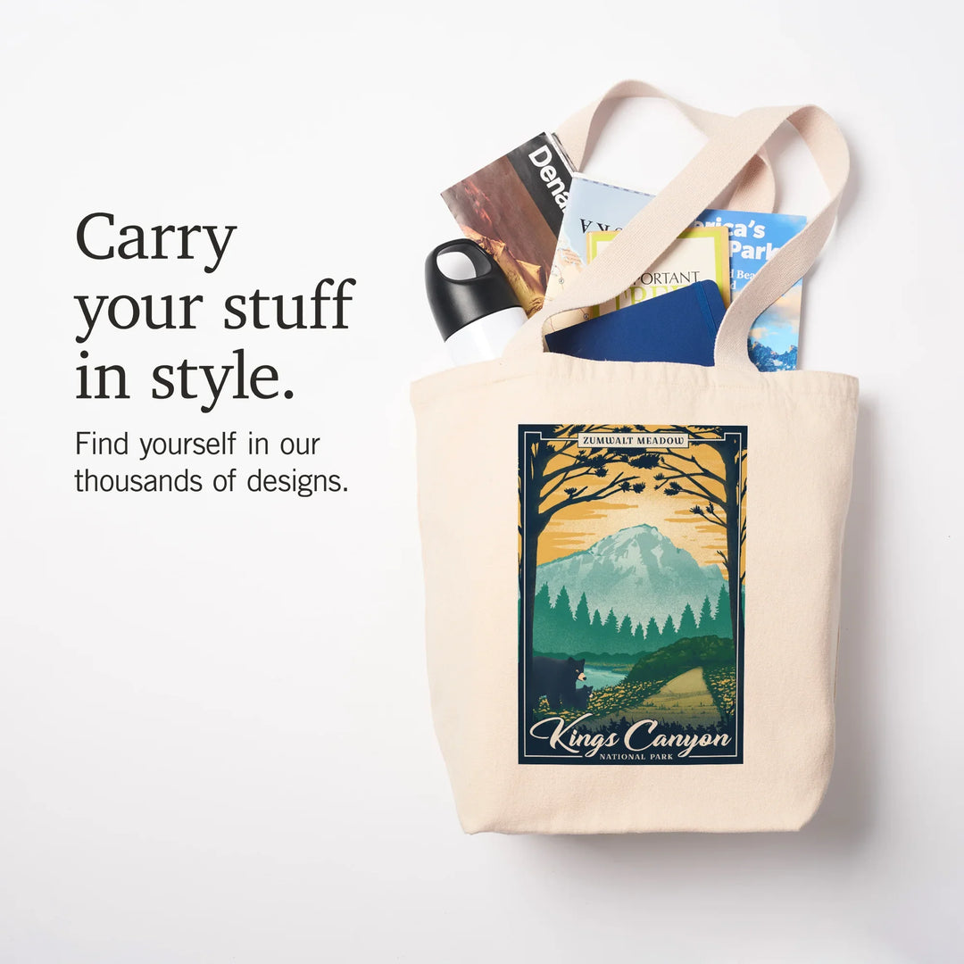 Kings Canyon National Park, California, Lithograph National Park Series, Zumwalt Meadow, Tote Bag