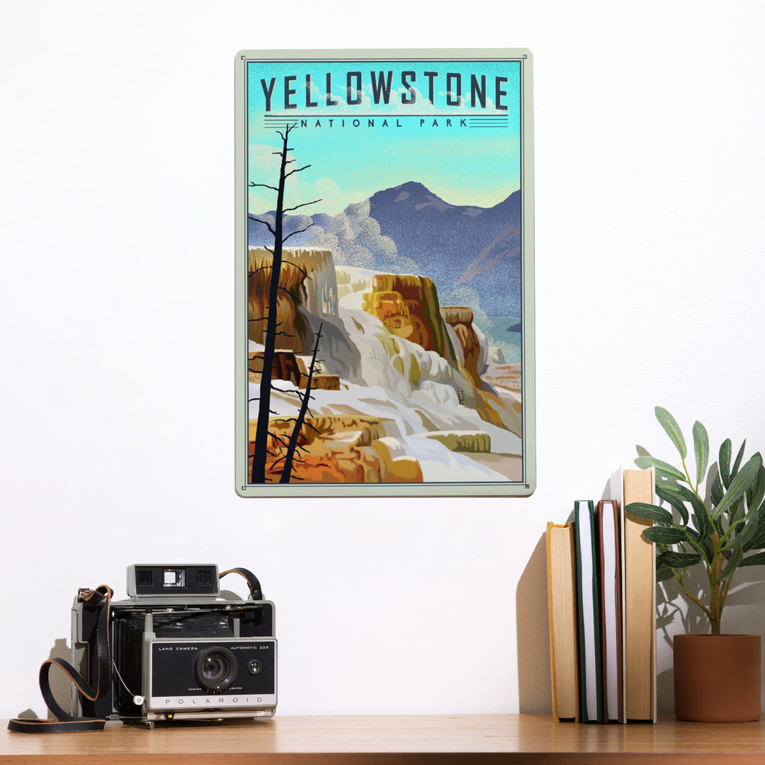 Yellowstone National Park, Mammoth Hot Springs, Lithograph National Park Series, Metal Signs