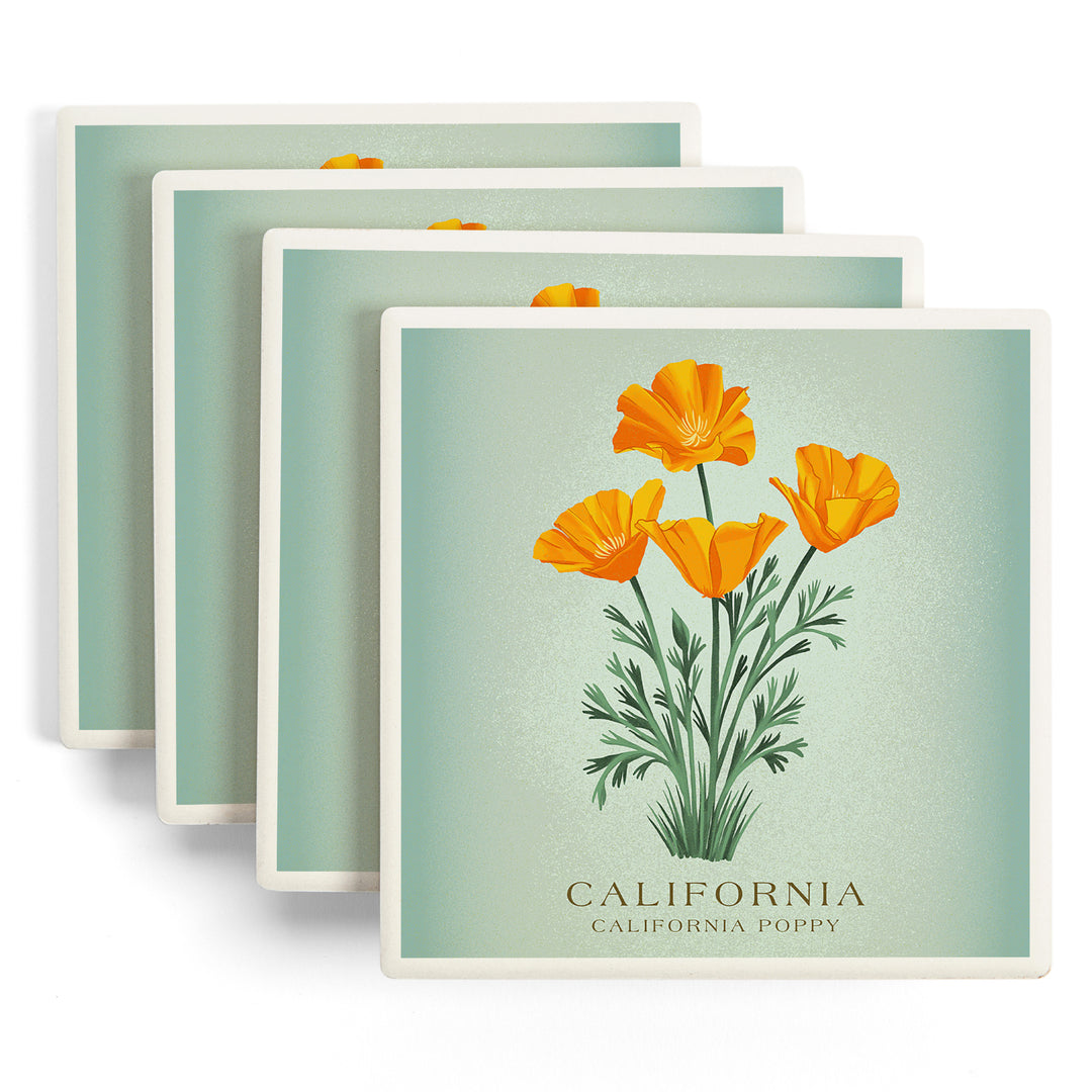California, Vintage Flora, State Series, California Poppy, Coaster Set