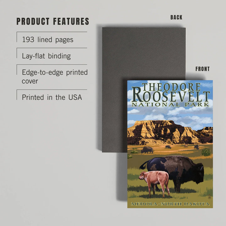 Lined 6x9 Journal, Medora, North Dakota, Theodore Roosevelt National Park, Bison and Calf, Lay Flat, 193 Pages, FSC paper