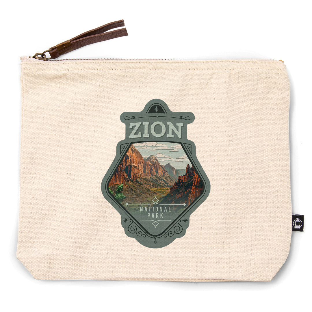 Zion National Park, Utah, Painterly National Park Series,, Organic Cotton Zipper Pouch, Go Bag