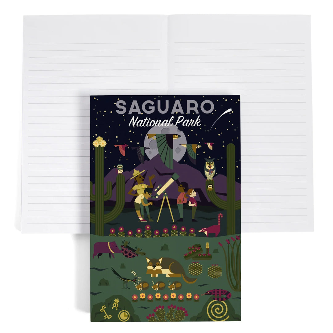 Lined 6x9 Journal, Saguaro National Park, Arizona, Night, Geometric National Park Series, Lay Flat, 193 Pages, FSC paper
