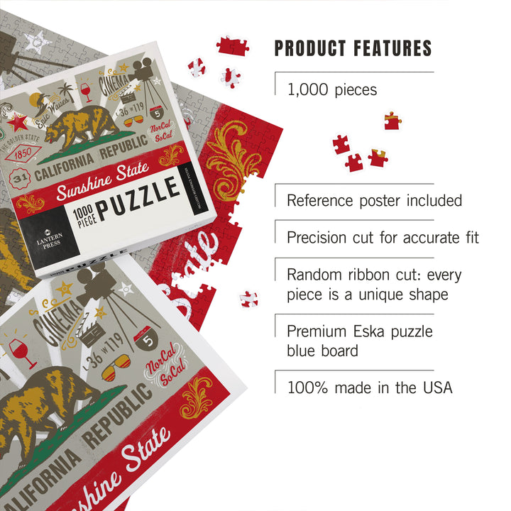 California, Illustrated State Flag, State Series, 1000 Piece Jigsaw Puzzle