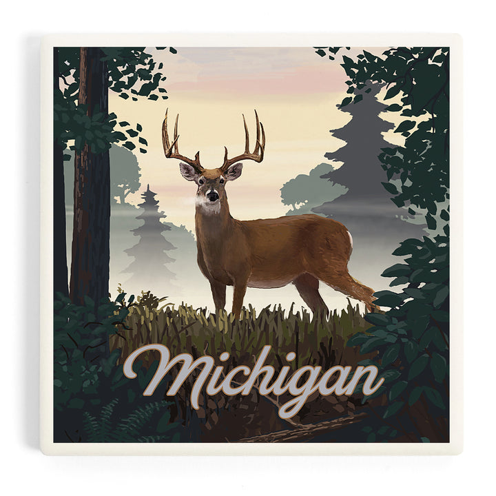 Michigan, Painterly, Deer and Sunrise, Coasters