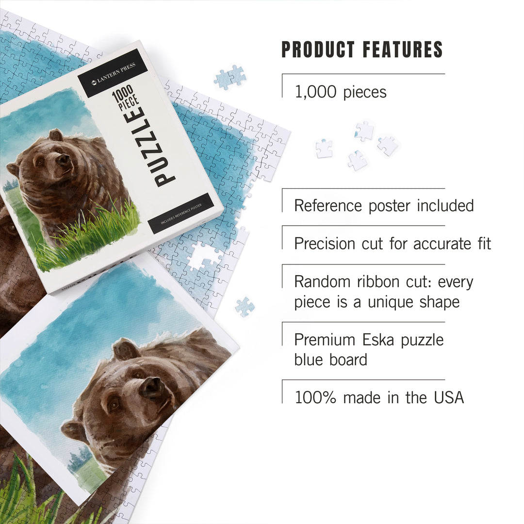 Watercolor Study, Grizzly Bear, 1000 Piece Jigsaw Puzzle