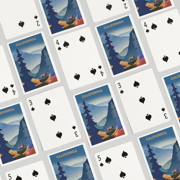 Playing Cards, California, Lithograph, Elk and Mountains Scene, 52 Card Deck with Jokers in Box, Unique Art
