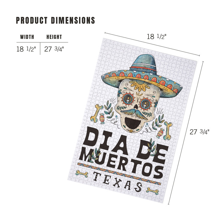 Texas, Watercolor, Dia De Los Muertos, Sugar Skull with Sombrero, 1000 Piece Jigsaw Puzzle
