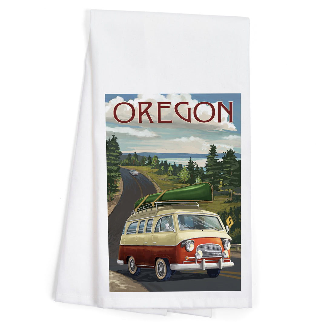 Oregon, LP Camper Van and Lake, Organic Cotton Kitchen Tea Towels