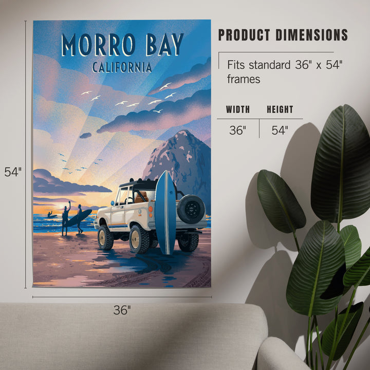 Morro Bay, California, Lithograph, Surfers on Beach, Art & Giclee Prints