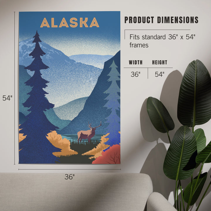 Alaska, Lithograph, Elk and Mountains Scene, Art & Giclee Prints