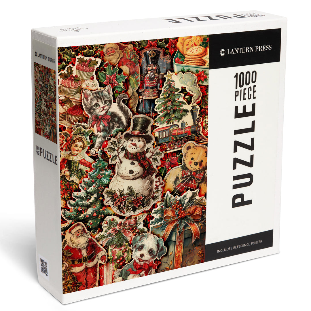 Vintage Christmas and Snowman Collage, 1000 Piece Jigsaw Puzzle