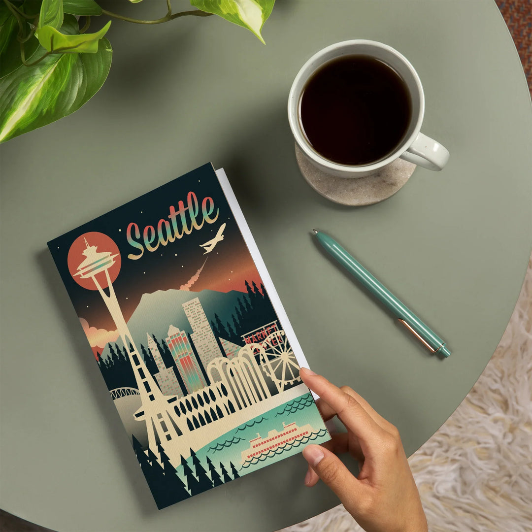 Lined 6x9 Journal, Seattle, Washington, Retro Skyline Chromatic Series, Lay Flat, 193 Pages, FSC paper
