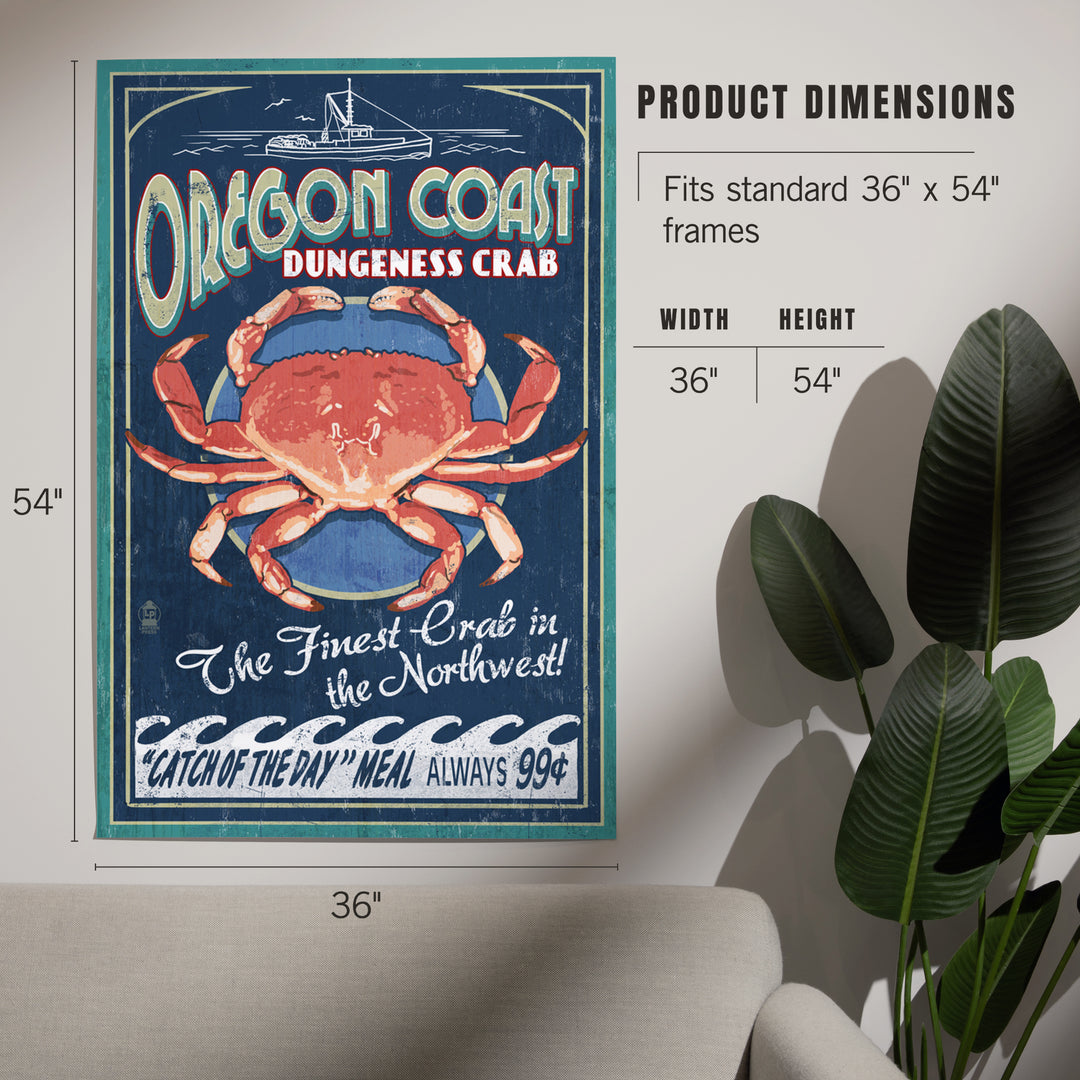 Oregon Coast, Dungeness Crab Vintage Sign, Art & Giclee Prints