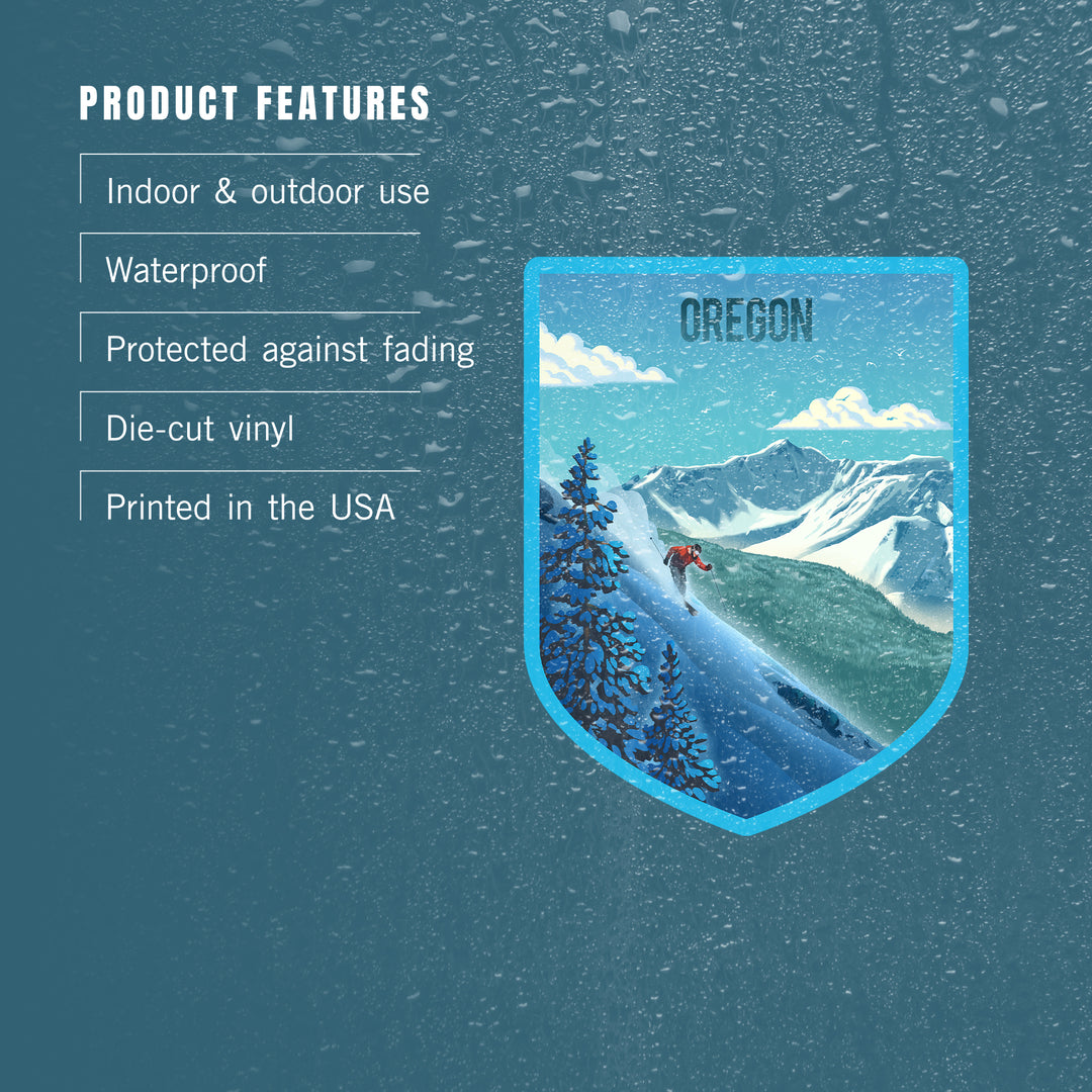 Oregon, Lithograph, Downhill Skier, Vinyl Sticker