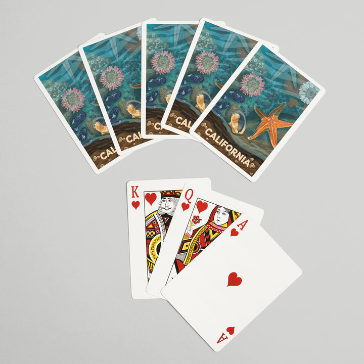 Playing Cards, California, Tiny World Huge Wonders, Coastal Series, Starfish and Shells, 52 Card Deck with Jokers in Box, Unique Art