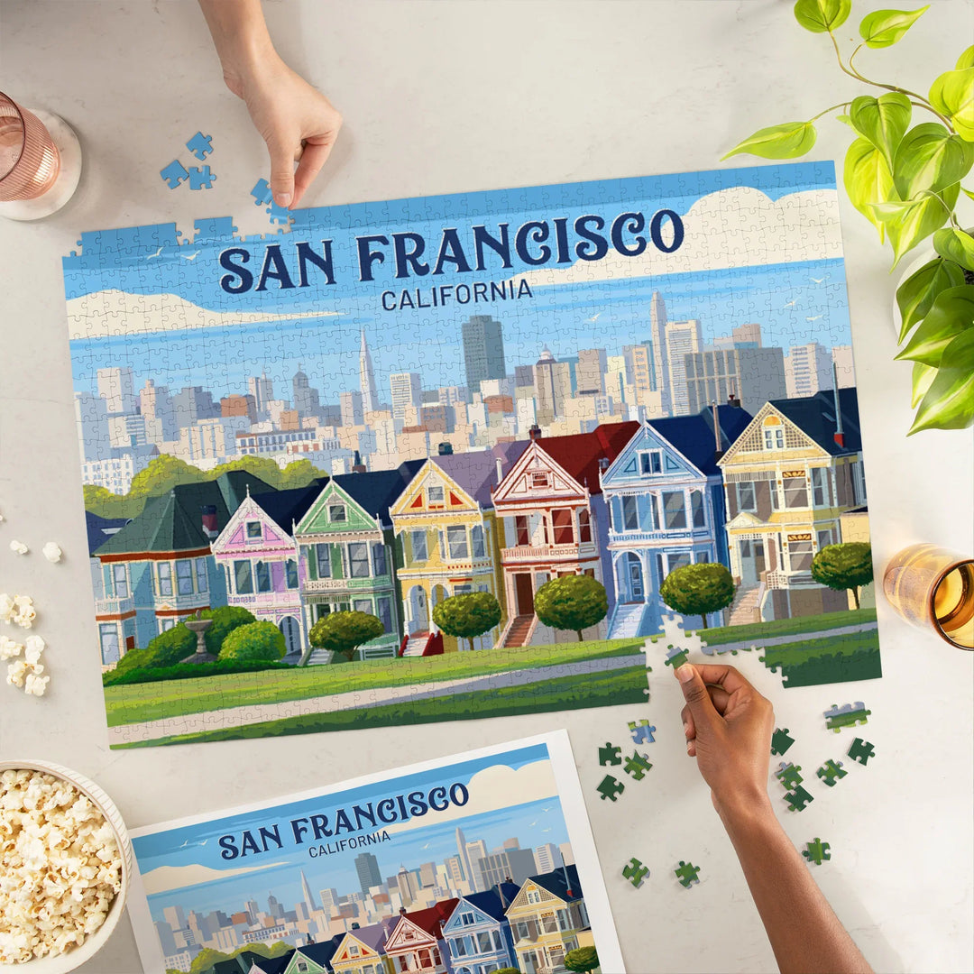 San Francisco, California, Painterly, Painted Houses, 1000 Piece Jigsaw Puzzle