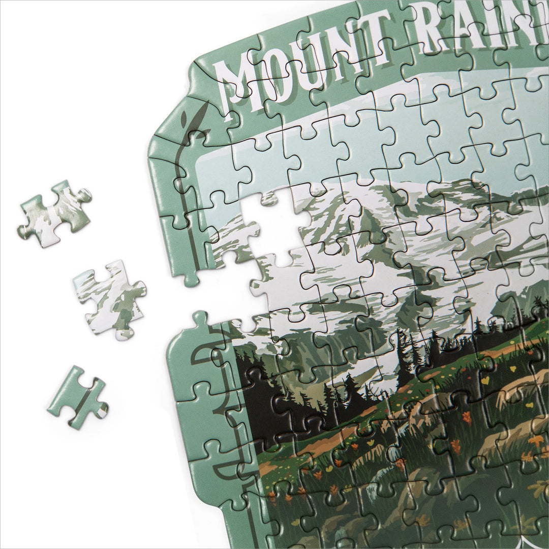 Lantern Press Mini Shaped Adult Jigsaw Puzzle, Protect Our National Parks (Mount Rainier)