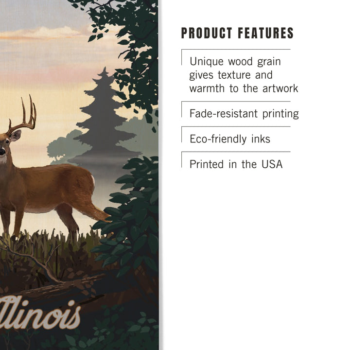 Illinois, Painterly, Deer and Sunrise, Wood Sign and Postcards
