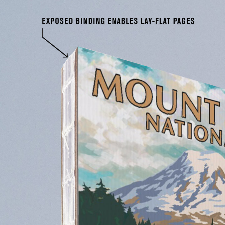Lined 6x9 Journal, Mount Rainier National Park, Washington, Retro Camper on Road, Lay Flat, 193 Pages, FSC paper