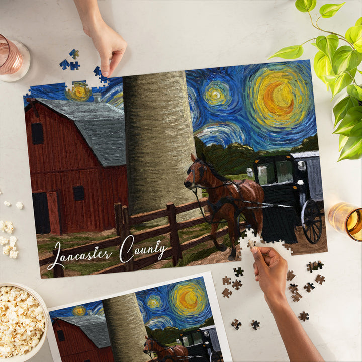 Lancaster County, Pennsylvania, Farm Scene, Starry Night, Jigsaw Puzzle